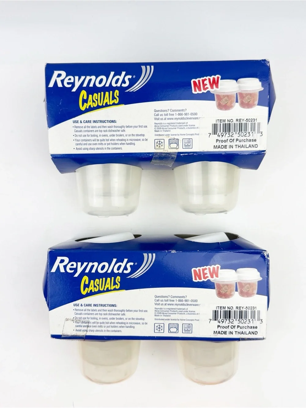 2 Reynolds Casuals 6 Pack 4 oz Round Plastic Containers White Lids BPA Free NOS
